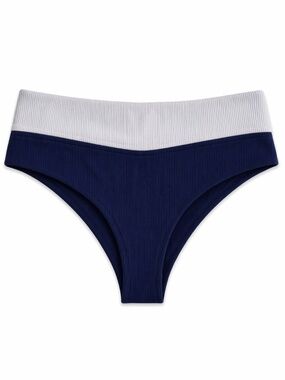 4/$20➡️ La Vie En Rose Navy & Grey Ribbed Brazilian Bikini Bottom – Medium GUC